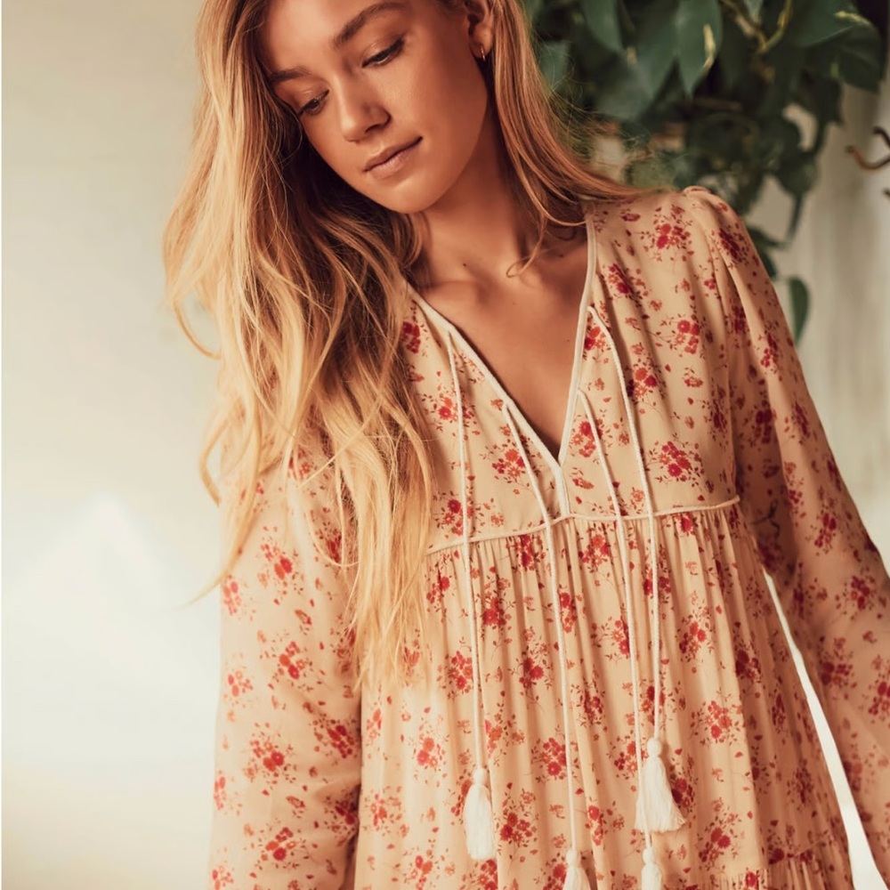 Bohemian Christy Dawn tea rose Dress with Tassels